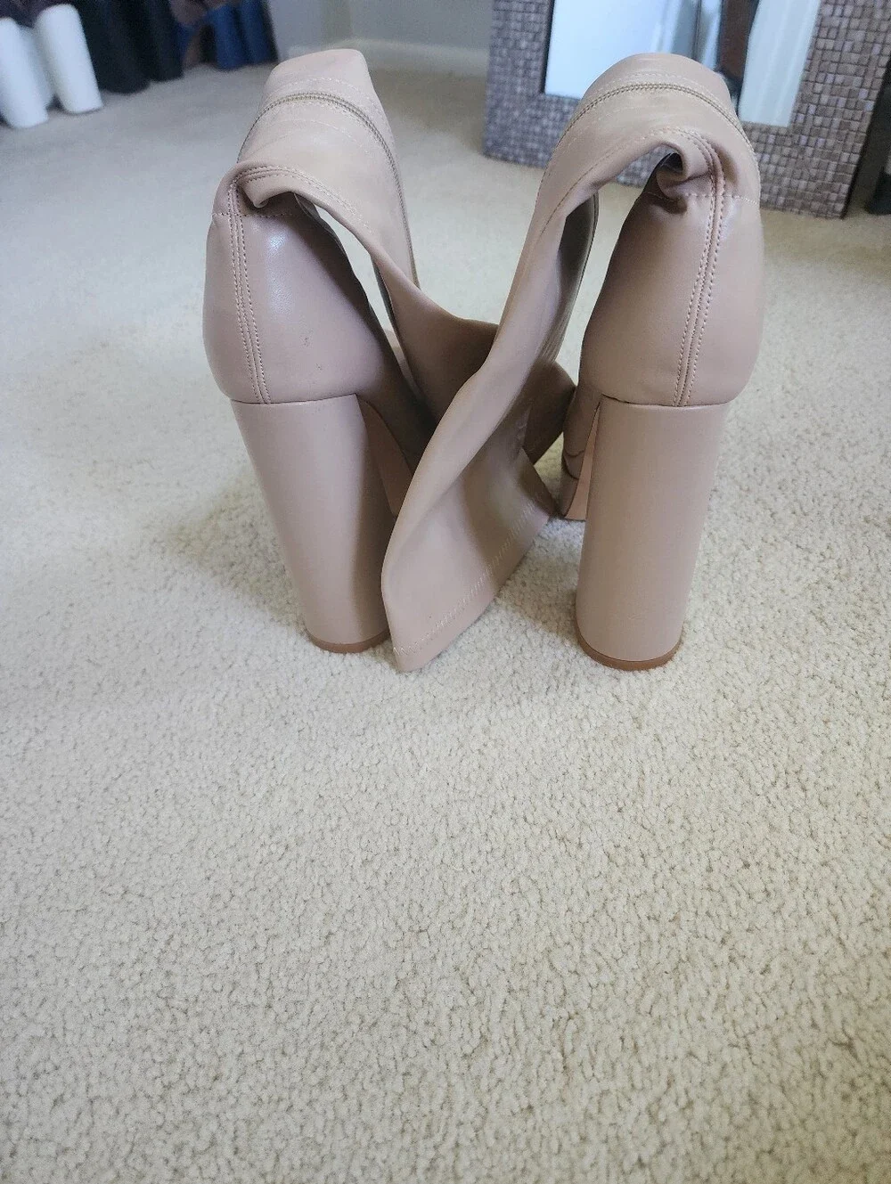 Women’s Faux Leather Tall Platform Knee High Boots in Beige Size 7